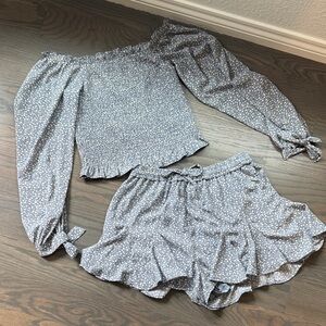 She + Sky Blue Floral Off-Shoulder Top and Shorts Set